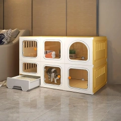 Cat Cages Indoor with Litter Box, Thicken Plastic + Resin Material, 2/3-Tier Large Cat Cage Indoor Enclosure