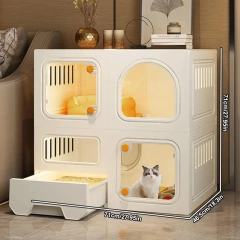 Cat Cages Indoor with Litter Box, Thicken Plastic + Resin Material, 2/3-Tier Large Cat Cage Indoor Enclosure