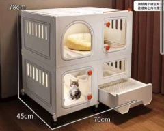 Cat Cages Indoor with Litter Box, Thicken Plastic + Resin Material, 2/3-Tier Large Cat Cage Indoor Enclosure