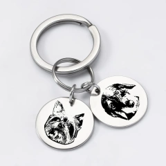 Stainless Steel Custom Pet Portrait Keychain Personalized Multiple Dog Cat Photo Engraved Memorial Christmas Gifts