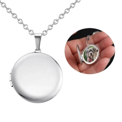 Custom Photo & Text Stainless Steel Locket Necklace Pendant 25mm Round Photo Locket Jewelry Gifts for Women Men 3 Colors