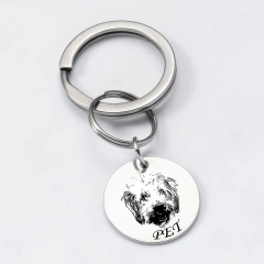 Stainless Steel Custom Pet Portrait Keychain Personalized Multiple Dog Cat Photo Engraved Memorial Christmas Gifts