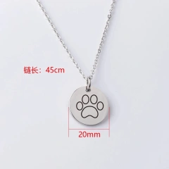 Laser Cute Dog Paw Round Disc Pendant Necklace Stainless Steel Chain Necklace For Women's Men's Gifts Jewelry