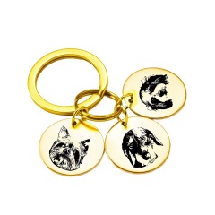 Stainless Steel Custom Pet Portrait Keychain Personalized Multiple Dog Cat Photo Engraved Memorial Christmas Gifts