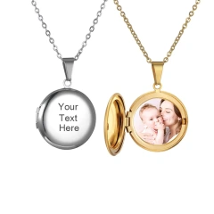 Custom Photo & Text Stainless Steel Locket Necklace Pendant 25mm Round Photo Locket Jewelry Gifts for Women Men 3 Colors