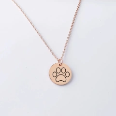 Laser Cute Dog Paw Round Disc Pendant Necklace Stainless Steel Chain Necklace For Women's Men's Gifts Jewelry