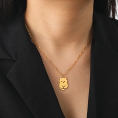 Cute Cat Pendant Necklace Fashion Animal Creative Happy Cat Chain Jewelry Stainless Steel Kitten Pet Lovers Gift for Women Girls