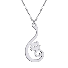 Kinitial Lovely Kitten Cat Pendant Necklace For Women Stainless Steel Jewelry Cute Animal Necklaces Christmas Gift