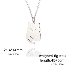 Cute Cat Pendant Necklace Fashion Animal Creative Happy Cat Chain Jewelry Stainless Steel Kitten Pet Lovers Gift for Women Girls