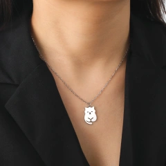 Cute Cat Pendant Necklace Fashion Animal Creative Happy Cat Chain Jewelry Stainless Steel Kitten Pet Lovers Gift for Women Girls