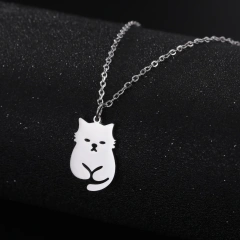 Cute Cat Pendant Necklace Fashion Animal Creative Happy Cat Chain Jewelry Stainless Steel Kitten Pet Lovers Gift for Women Girls