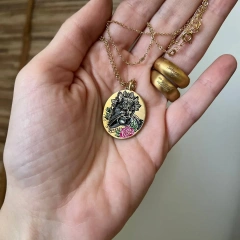 European and American Geometric Circular Painted Oil Droplets Dog Cat Pet Elements Flower Fashion Pendant Necklace Accessories