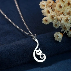 Kinitial Lovely Kitten Cat Pendant Necklace For Women Stainless Steel Jewelry Cute Animal Necklaces Christmas Gift