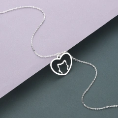 Kinitial Cute Cat Love Heart Pendants & Necklaces Classic Animal Necklace Fashion Gifts for Women Girl Birthday Party Jewelry