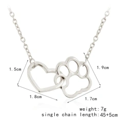 Fashion Cute Dog Paw with Heart Necklaces & Pendants for Women Simple Collarbone Chain Necklace Girls Birthday GIfts