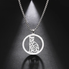 Cutout Curly Pattern Cat Pendant Necklace Stainless Steel Box Chain Necklace for Men Women Trend Jewelry for Party Gift