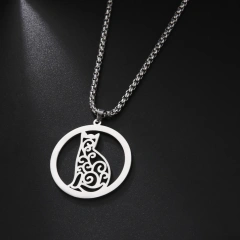 Cutout Curly Pattern Cat Pendant Necklace Stainless Steel Box Chain Necklace for Men Women Trend Jewelry for Party Gift