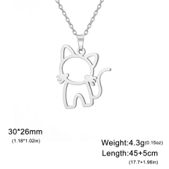 Fishhook Cute Cat Necklace for Men Woman Kid Child Animal Family Chain Hollow Gold Color Stainless Steel Pendant Gift Jewelry