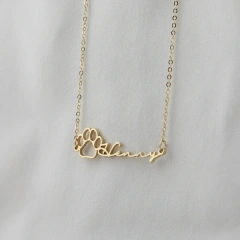 Personalized Name Necklace Dog Paw Necklace Personalized Handwriting Print Initial Bone Pet Charm Jewelry Gift