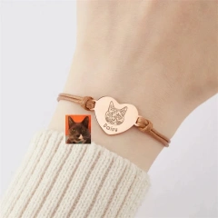 Custom Stainless Steel Pet Portrait Bracelets For Women Personalized Dog Photo Adjustable Pet Owner Lover Bracelet Jewelry Gift
