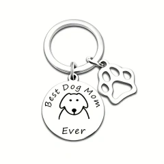 Best Dog/Cat Mom Ever Key Chain Graffiti Stainless Steel Pendant Key Rings Mothers Day Jewelry Cat/Dog Pet Lover Friendship Gift