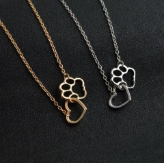 Fashion Cute Dog Paw with Heart Necklaces & Pendants for Women Simple Collarbone Chain Necklace Girls Birthday GIfts