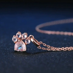 Pendant Necklace For Women Bear's Paw Cat's paw 5mm 100% Natural Gemstone Clear Quartz Chain 925 Sterling Silver Fine Jewelry