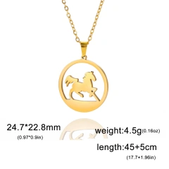 Skyrim Stainless Steel Running Horse Round Pendant Necklace Women Girls Neck Chain Fashion Jewelry Birthday Gift for Horse Lover