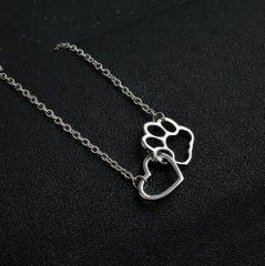 Fashion Cute Dog Paw with Heart Necklaces & Pendants for Women Simple Collarbone Chain Necklace Girls Birthday GIfts