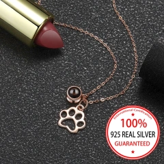 S925 Silvery Custom Color Picture Projection Necklace Simple Dog Paw Pendant For Mom Girlfriend Valentine Birthday Romantic Gift