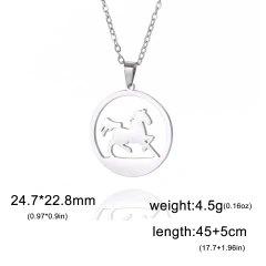 Skyrim Stainless Steel Running Horse Round Pendant Necklace Women Girls Neck Chain Fashion Jewelry Birthday Gift for Horse Lover