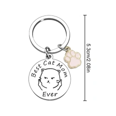 Best Dog/Cat Mom Ever Key Chain Graffiti Stainless Steel Pendant Key Rings Mothers Day Jewelry Cat/Dog Pet Lover Friendship Gift