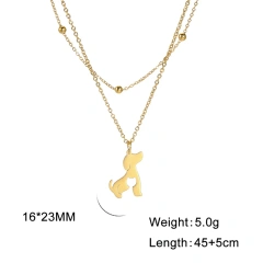 Hollow Cat Dog Pendant Necklace Double Layer Chains Choker Cute Animal Kitten Women's Necklace Stainless Steel Jewelry Wholesale