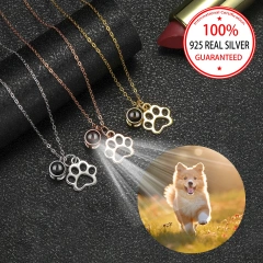 S925 Silvery Custom Color Picture Projection Necklace Simple Dog Paw Pendant For Mom Girlfriend Valentine Birthday Romantic Gift