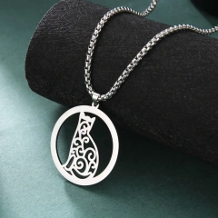 Cutout Curly Pattern Cat Pendant Necklace Stainless Steel Box Chain Necklace for Men Women Trend Jewelry for Party Gift