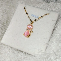 Lovely Cartoon Cat Pendant Necklace with Zircon Inlaid, Titanium Steel Material for Pets and Creative Jewelry Lovers