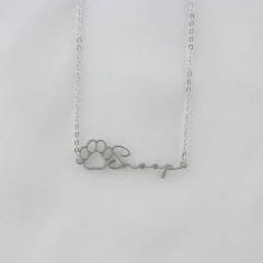 Personalized Name Necklace Dog Paw Necklace Personalized Handwriting Print Initial Bone Pet Charm Jewelry Gift