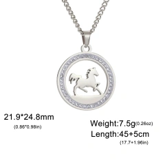 Skyrim Stainless Steel Running Horse Round Pendant Necklace Women Girls Neck Chain Fashion Jewelry Birthday Gift for Horse Lover