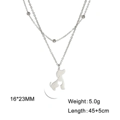 Hollow Cat Dog Pendant Necklace Double Layer Chains Choker Cute Animal Kitten Women's Necklace Stainless Steel Jewelry Wholesale
