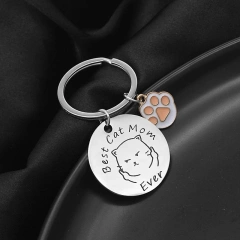 Best Dog/Cat Mom Ever Key Chain Graffiti Stainless Steel Pendant Key Rings Mothers Day Jewelry Cat/Dog Pet Lover Friendship Gift