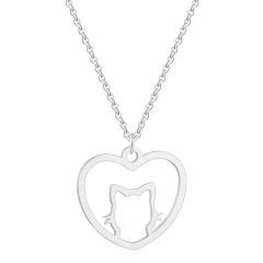 Kinitial Cute Cat Love Heart Pendants & Necklaces Classic Animal Necklace Fashion Gifts for Women Girl Birthday Party Jewelry