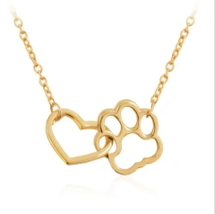 Fashion Cute Dog Paw with Heart Necklaces & Pendants for Women Simple Collarbone Chain Necklace Girls Birthday GIfts