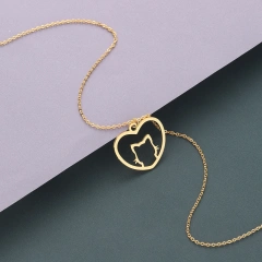 Kinitial Cute Cat Love Heart Pendants & Necklaces Classic Animal Necklace Fashion Gifts for Women Girl Birthday Party Jewelry
