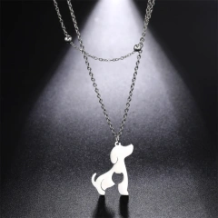 Hollow Cat Dog Pendant Necklace Double Layer Chains Choker Cute Animal Kitten Women's Necklace Stainless Steel Jewelry Wholesale