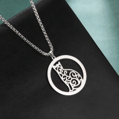 Cutout Curly Pattern Cat Pendant Necklace Stainless Steel Box Chain Necklace for Men Women Trend Jewelry for Party Gift