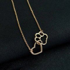 Fashion Cute Dog Paw with Heart Necklaces & Pendants for Women Simple Collarbone Chain Necklace Girls Birthday GIfts