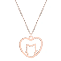 Kinitial Cute Cat Love Heart Pendants & Necklaces Classic Animal Necklace Fashion Gifts for Women Girl Birthday Party Jewelry