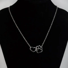 Fashion Cute Dog Paw with Heart Necklaces & Pendants for Women Simple Collarbone Chain Necklace Girls Birthday GIfts