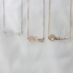 Personalized Name Necklace Dog Paw Necklace Personalized Handwriting Print Initial Bone Pet Charm Jewelry Gift