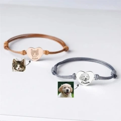 Custom Stainless Steel Pet Portrait Bracelets For Women Personalized Dog Photo Adjustable Pet Owner Lover Bracelet Jewelry Gift